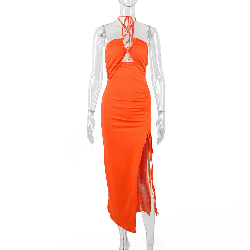 Sexy Halterneck Lace-up Split Dress Summer