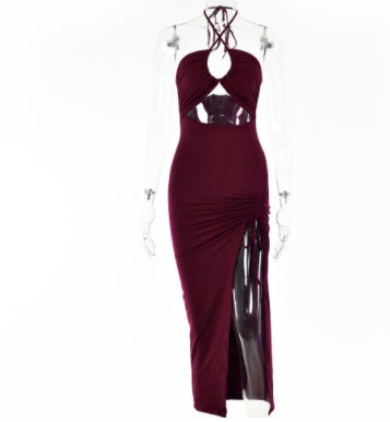 Sexy Halterneck Lace-up Split Dress Summer