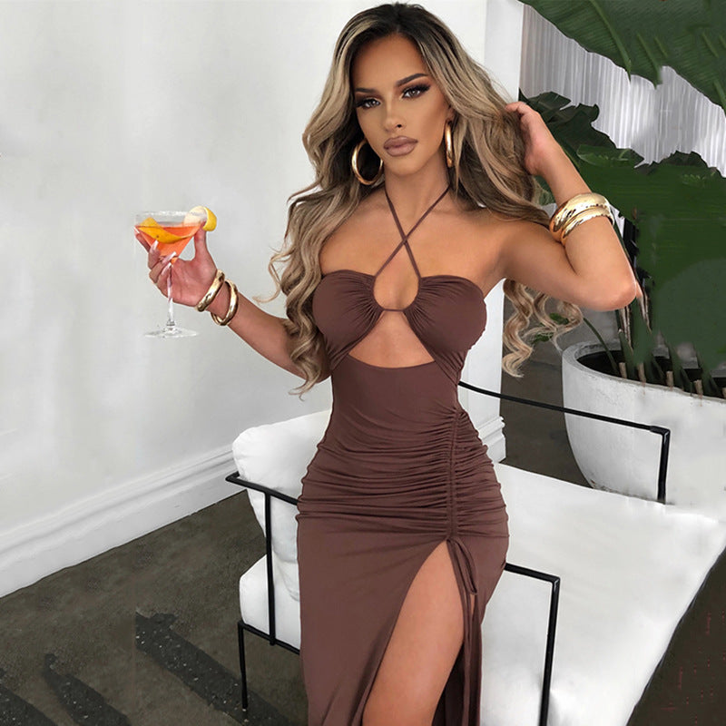 Sexy Halterneck Lace-up Split Dress Summer