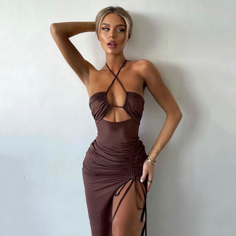 Sexy Halterneck Lace-up Split Dress Summer