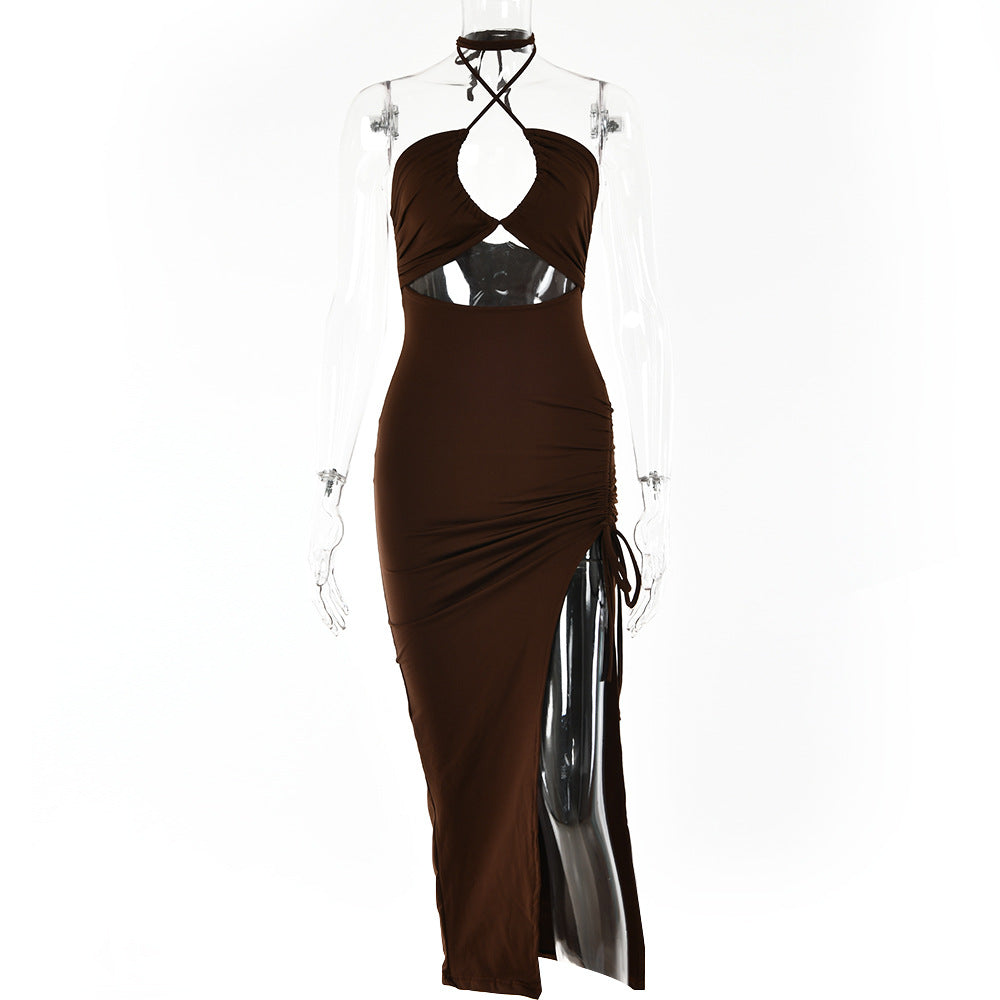 Sexy Halterneck Lace-up Split Dress Summer