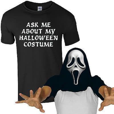 Ask Me About My Halloween Costume Scream Mask T-Shirt Funny Zombie Mens Flip Top