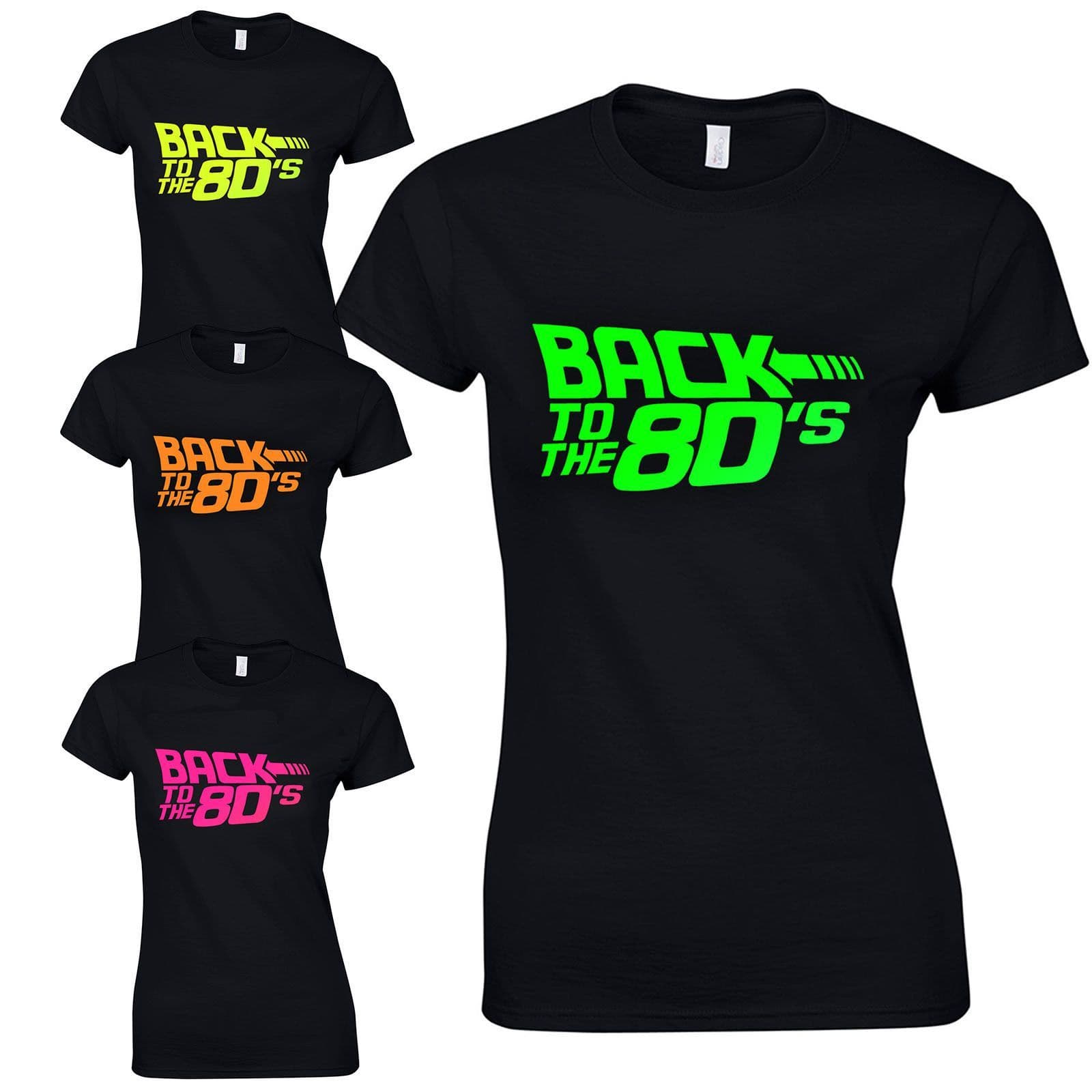 Back To The 80's Ladies Fitted T-Shirt Fancy Dress Neon Print Love 80s Party Top