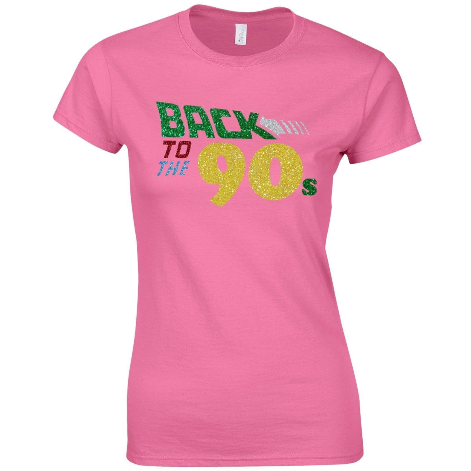 Back To The 90s Ladies Fitted T-Shirt Women Fancy Dress Glitter Print Party Top