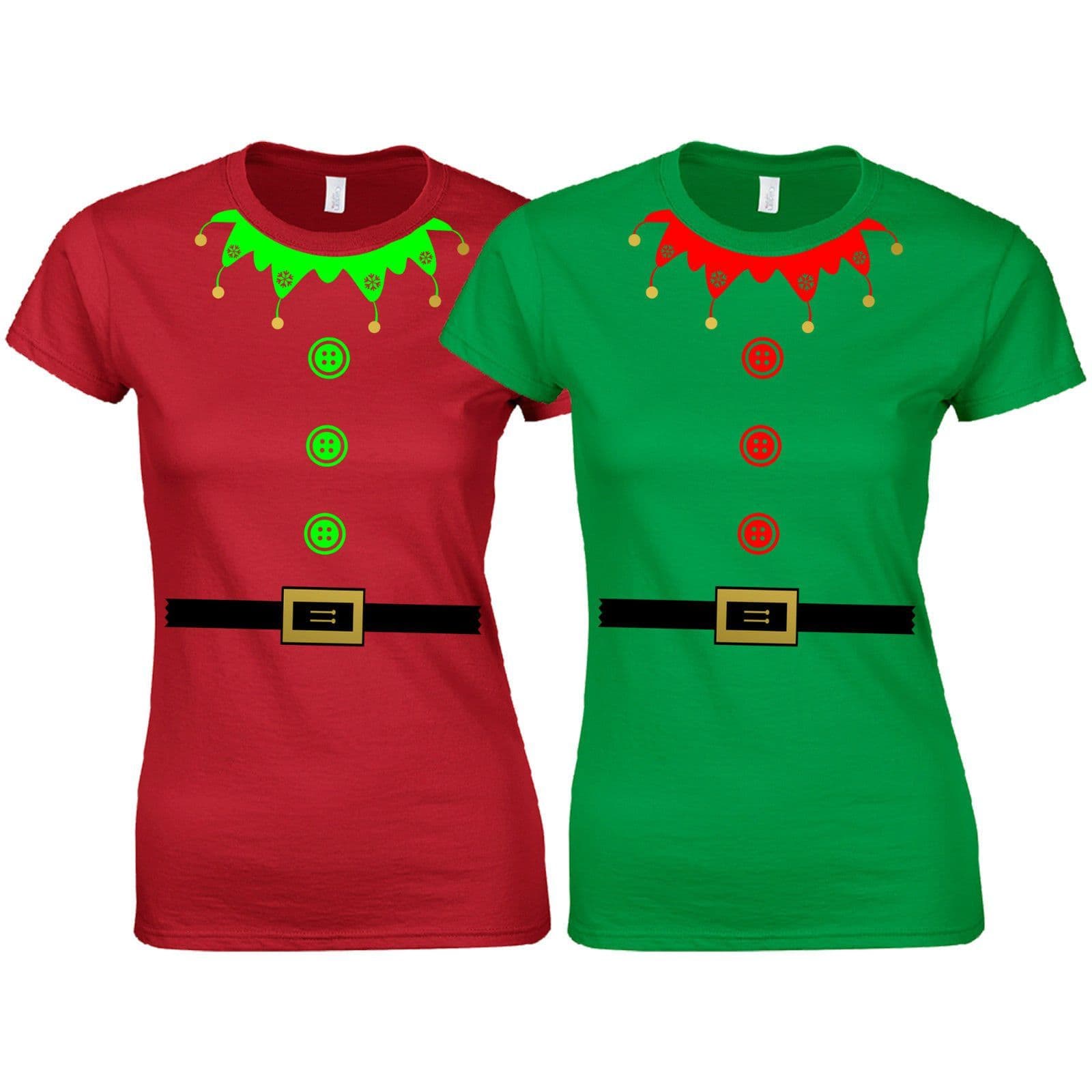Christmas Elf Suit Ladies Fitted T-Shirt - Cute Santa's Little Helper Funny Gift