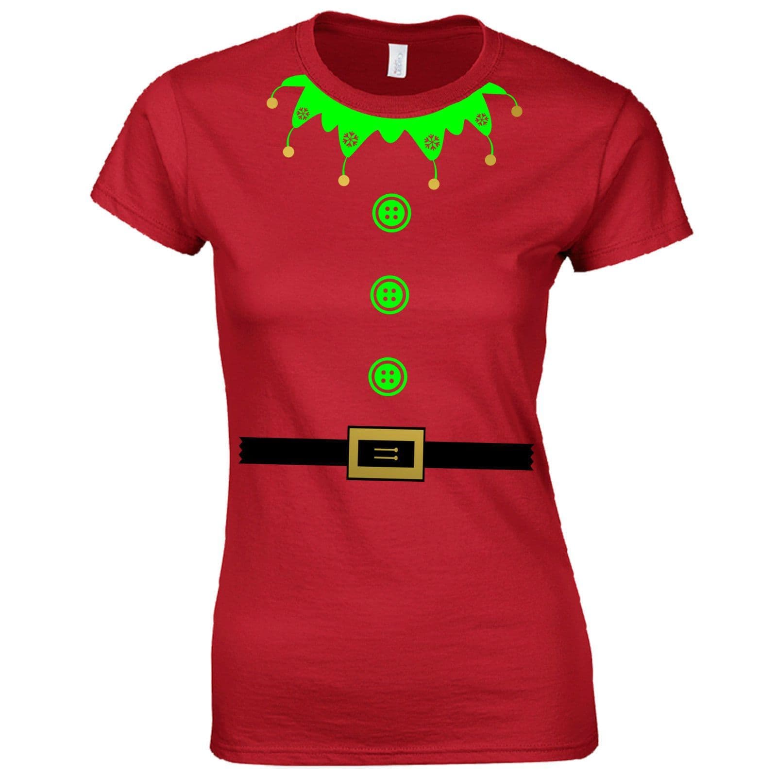 Christmas Elf Suit Ladies Fitted T-Shirt - Cute Santa's Little Helper Funny Gift