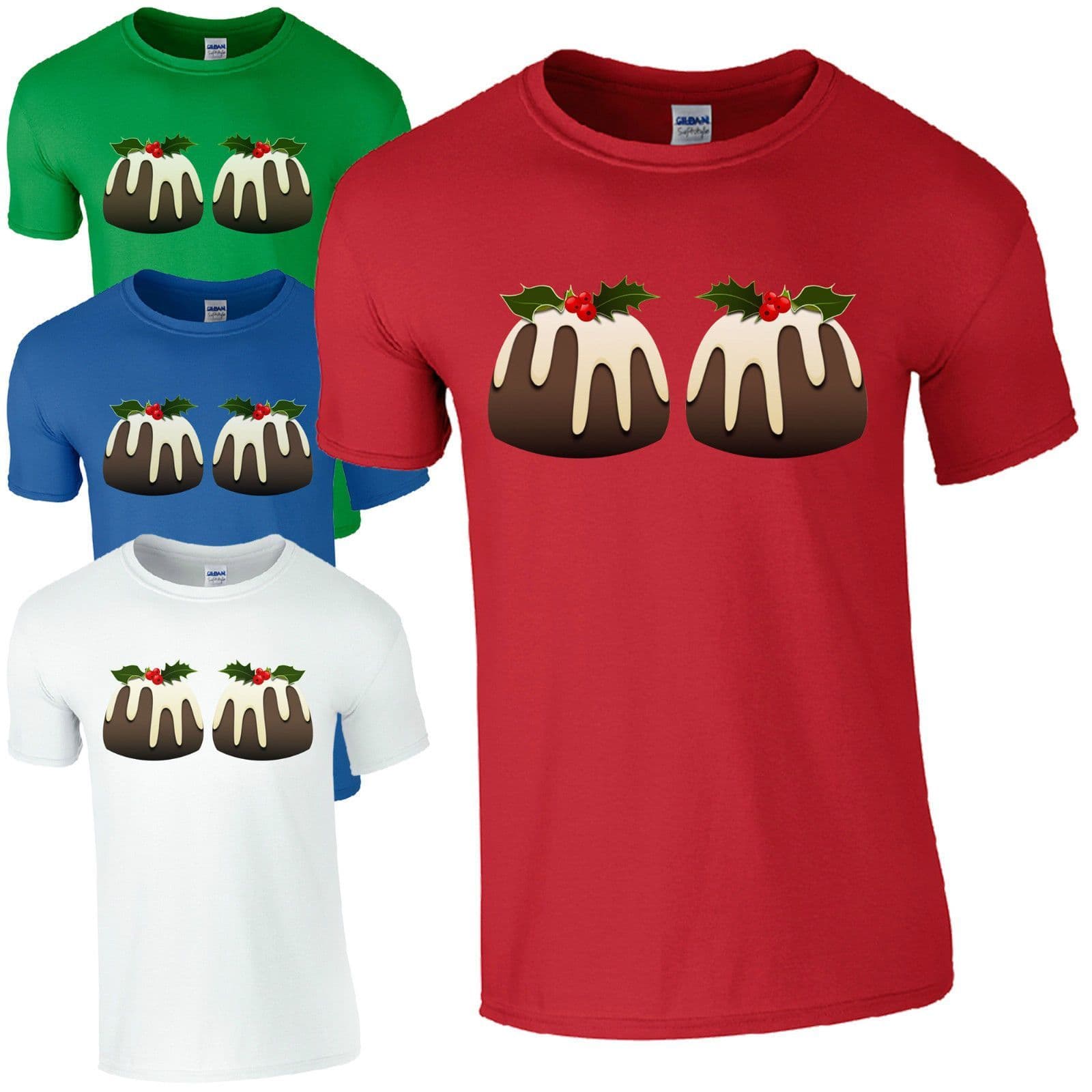 Christmas Pudding Boobs T-Shirt - Funny Merry Xmas Mens Secret Santa Gift Top