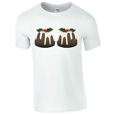Christmas Pudding Boobs T-Shirt - Funny Merry Xmas Mens Secret Santa Gift Top
