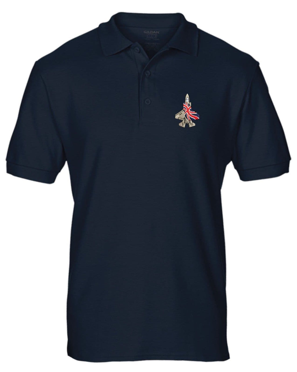 F-35 Fighter Union Jack Flag Flying Embroidered Aircraft UK Polo T-shirt S-3XL
