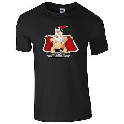 Naughty Santa Flashing Ho Ho Ho T-Shirt - Funny Rude Christmas Gift Joke Men Top