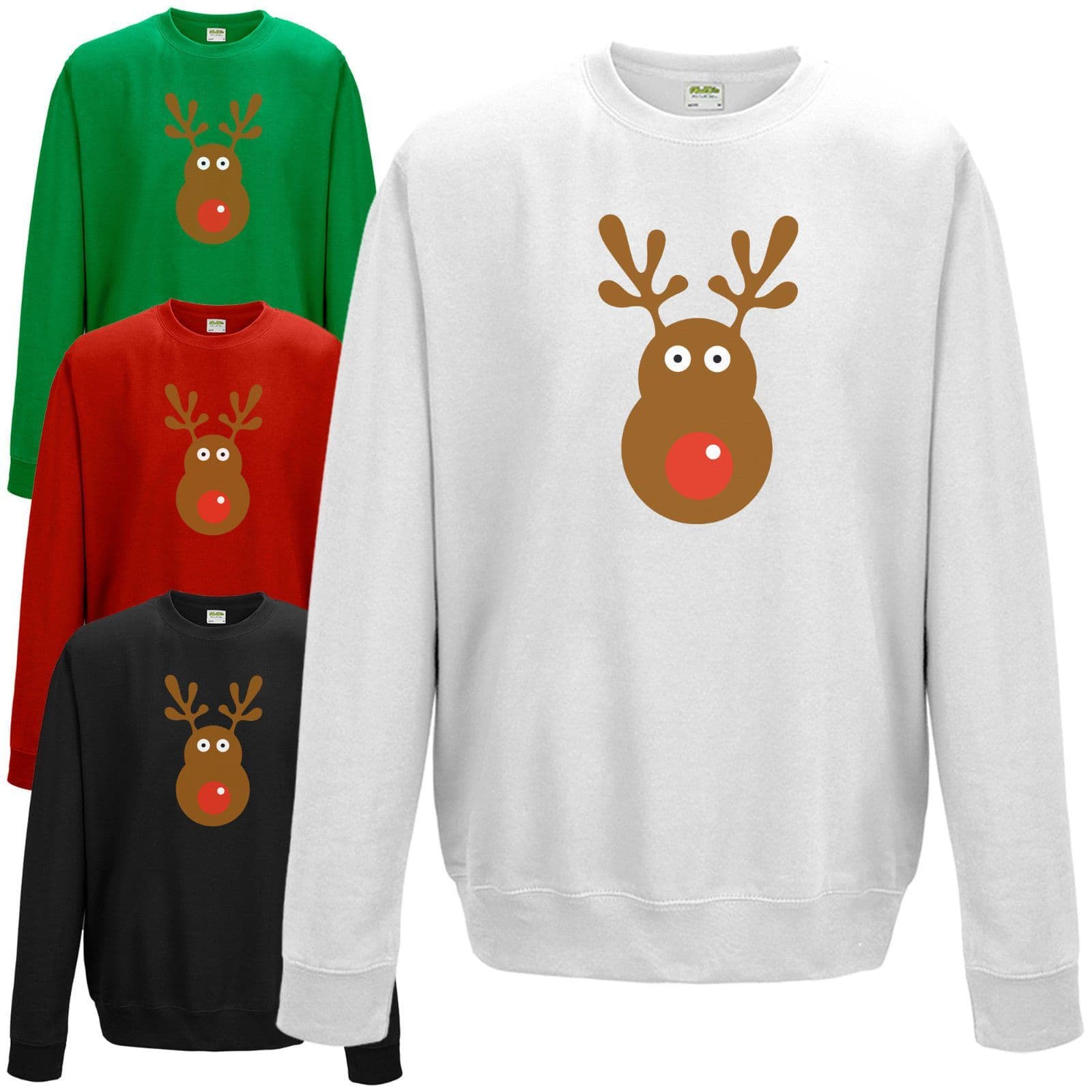 Rudolph Reindeer Face Sweatshirt - Christmas Retro Rudolf Xmas Gift Jumper Top