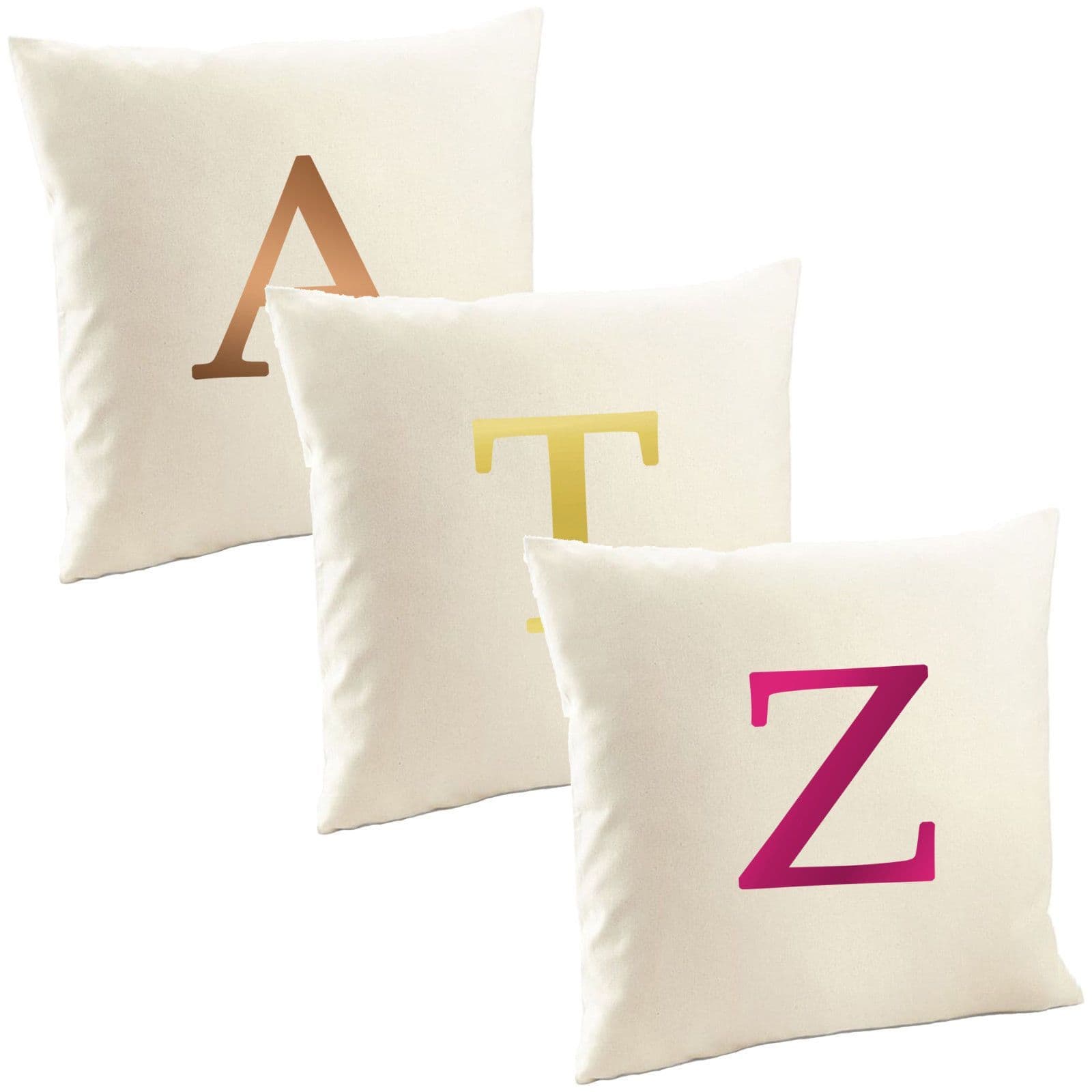 Single Letter METALLIC Printed Natural Cushion Cover Pillow Case - A-Z Initials