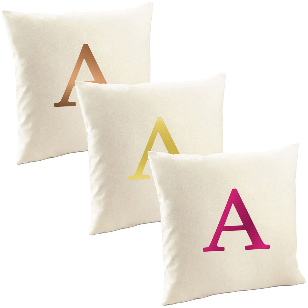 Single Letter METALLIC Printed Natural Cushion Cover Pillow Case - A-Z Initials