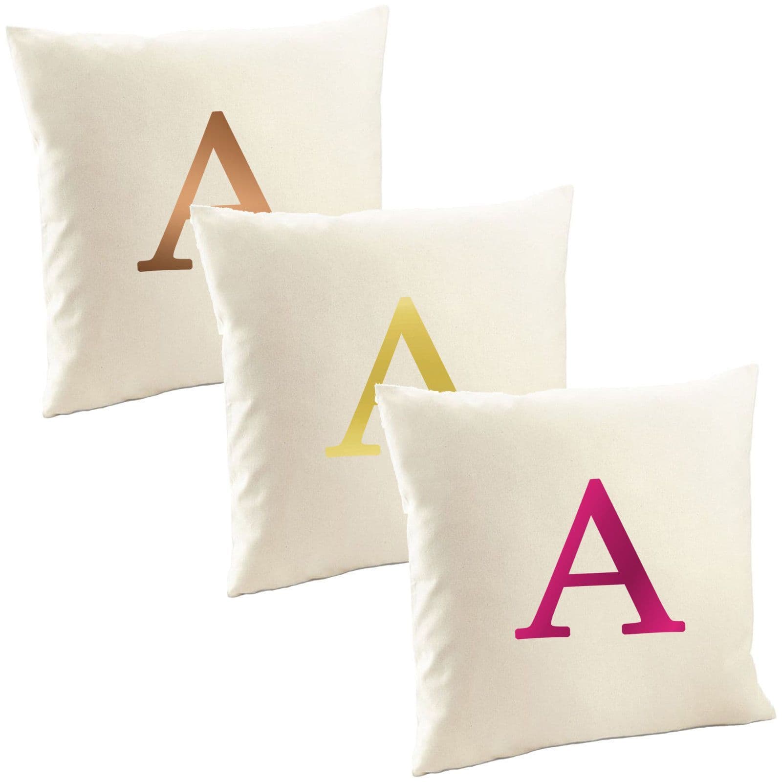 Single Letter METALLIC Printed Natural Cushion Cover Pillow Case - A-Z Initials