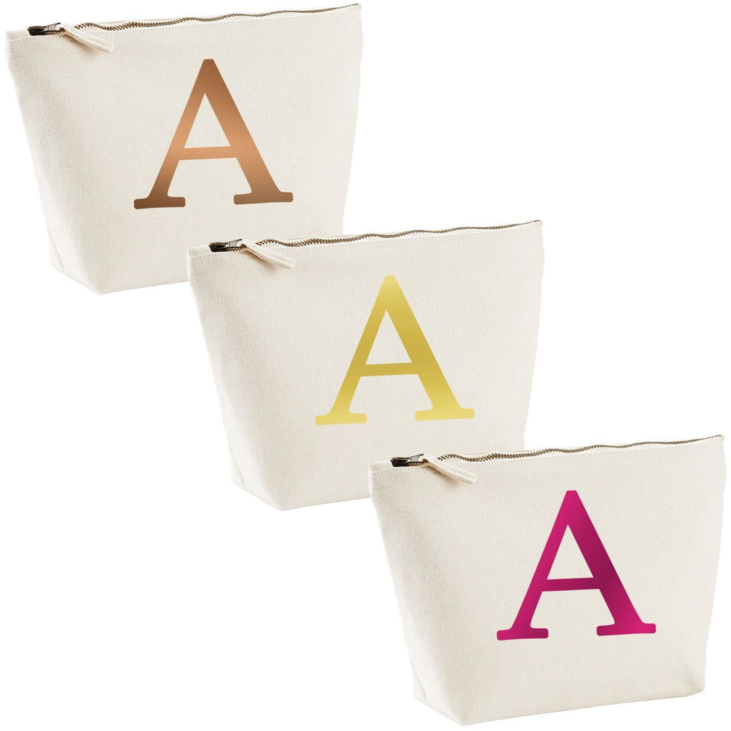 Single Letter METALLIC Printed Natural Make Up Wash Bag - Alphabet A-Z Initial