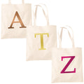 Single Letter METALLIC Printed Natural Tote Bag - Alphabet A-Z Initial Shopper