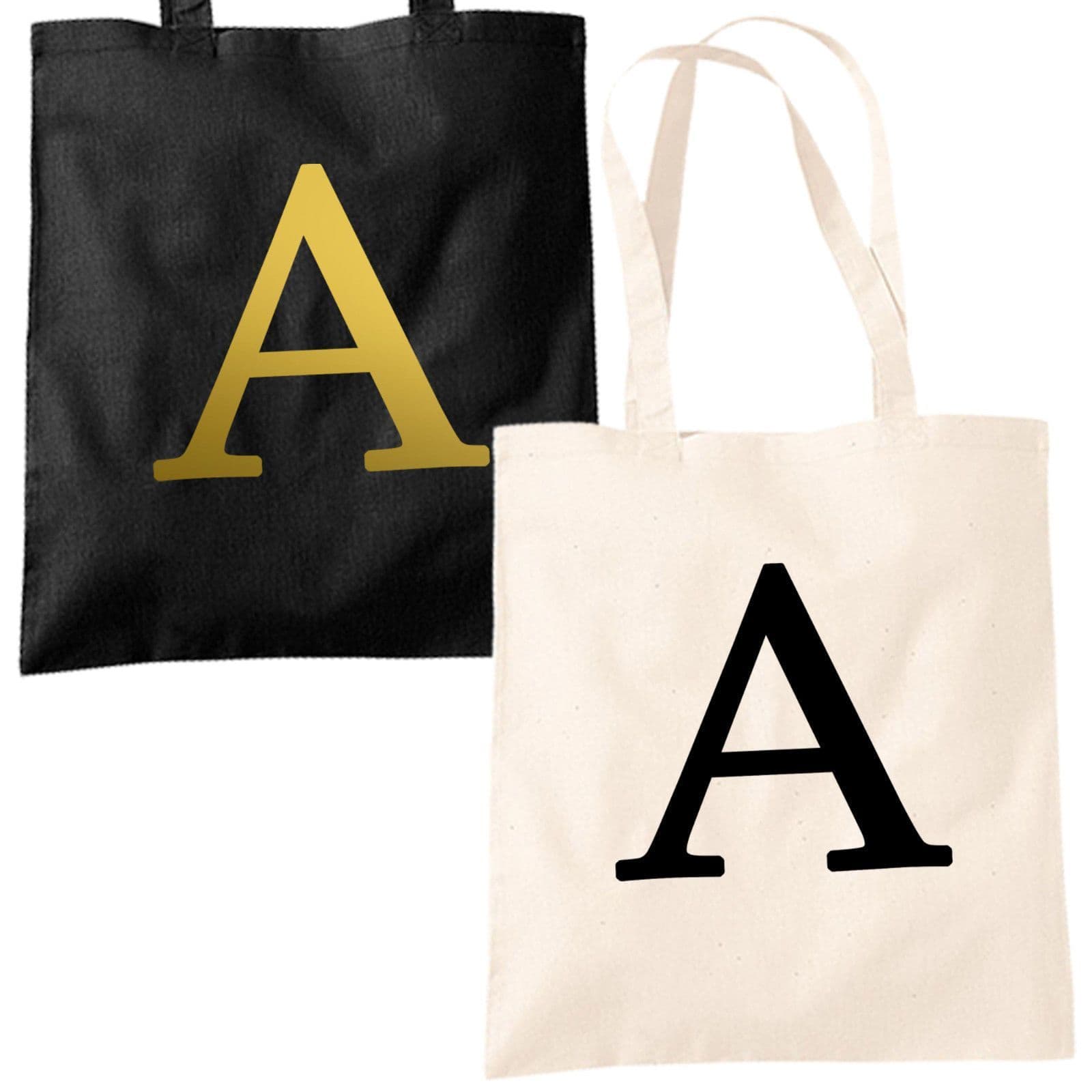 Single Letter Printed Tote Bag - Alphabet A-Z Initial Shopper Accessory Bags