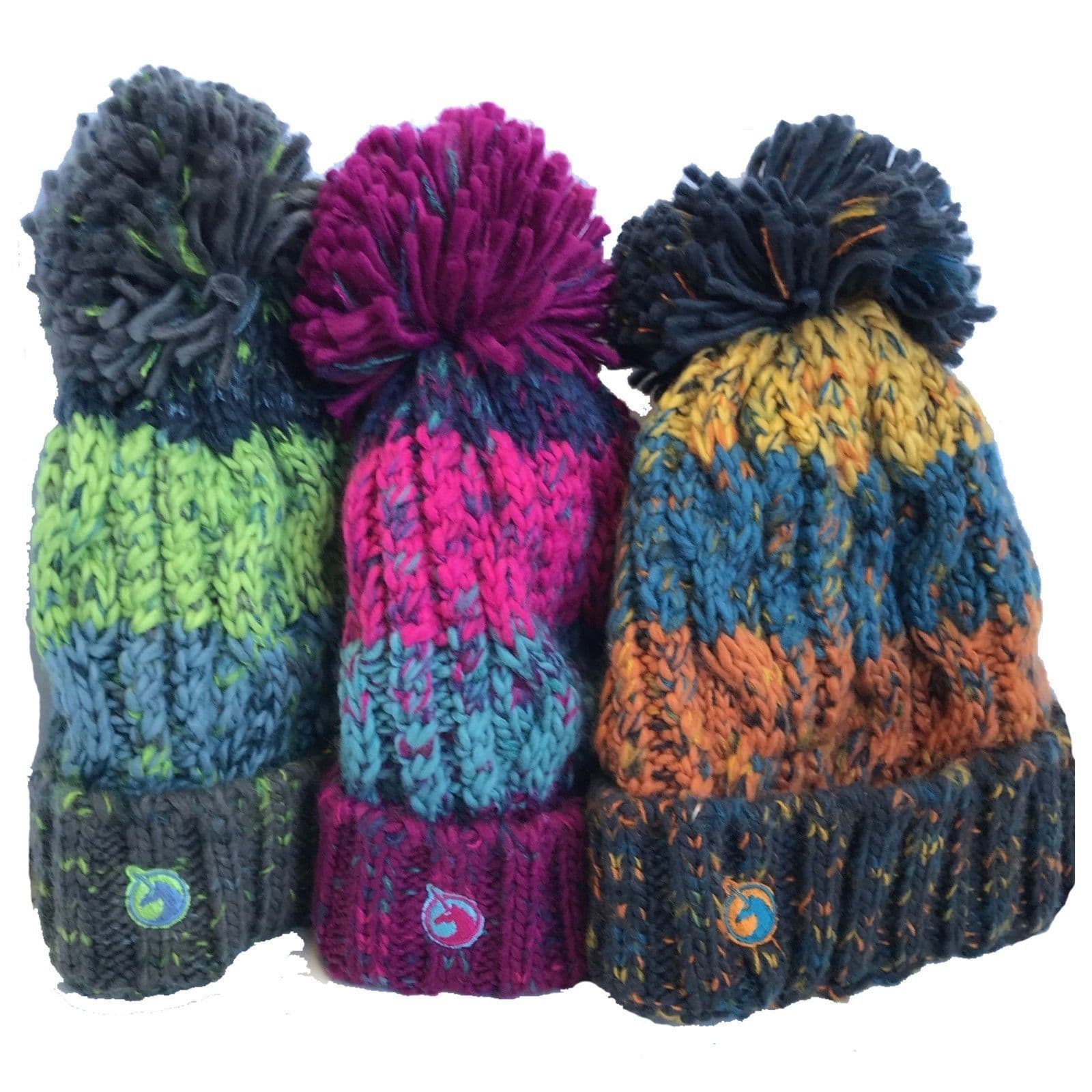 Unicorn Headwear Corkscrew Acrylic Knitted Fleece Lined Pom Pom Ski Beanie Hat