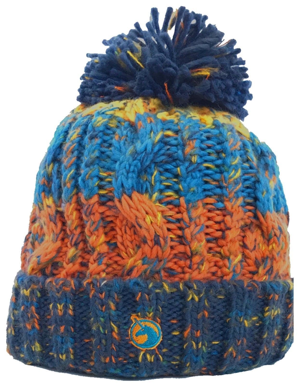 Unicorn Headwear Corkscrew Acrylic Knitted Fleece Lined Pom Pom Ski Beanie Hat